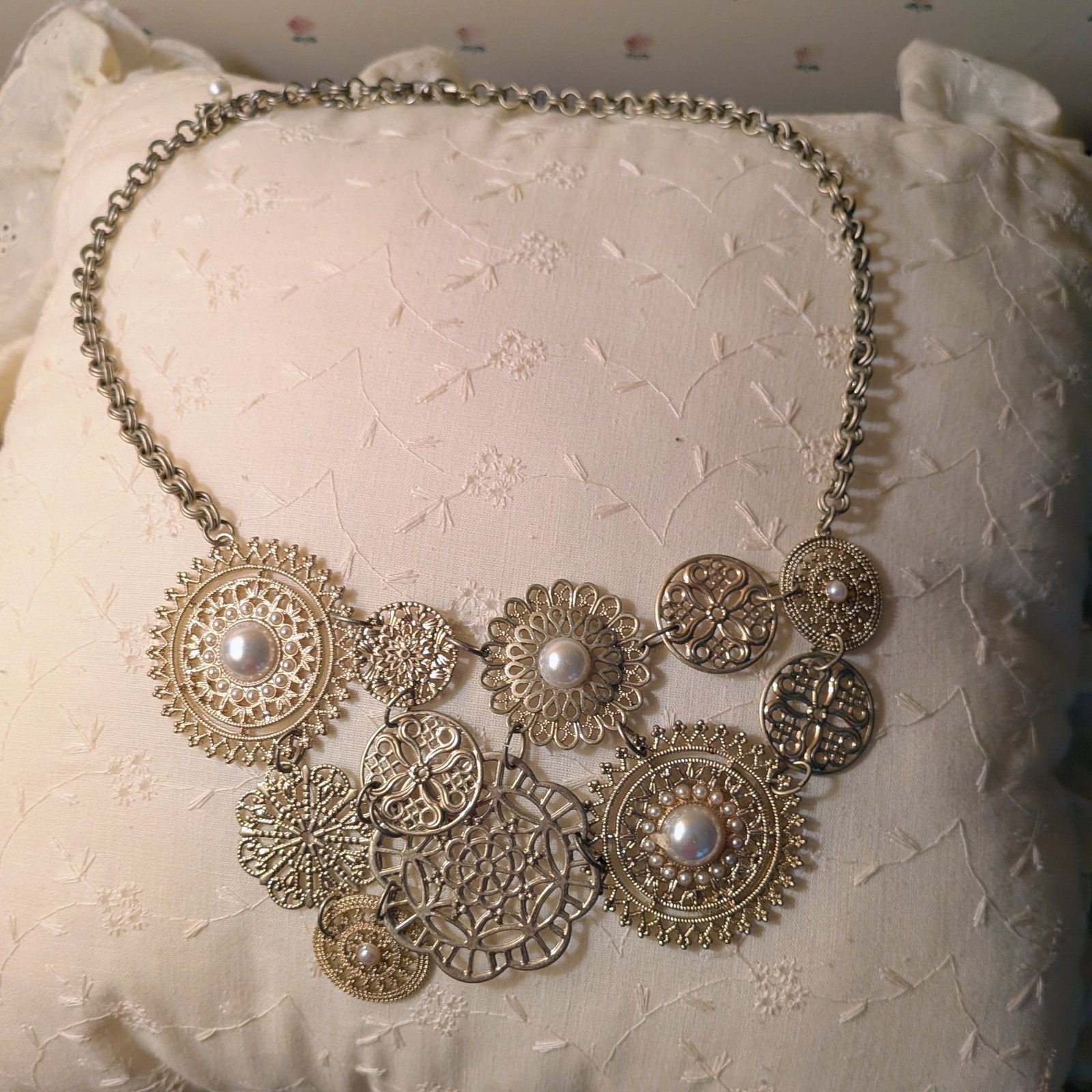 Lonna & Lilly Gold-Tone Textured Disc Statement Bib Necklace
