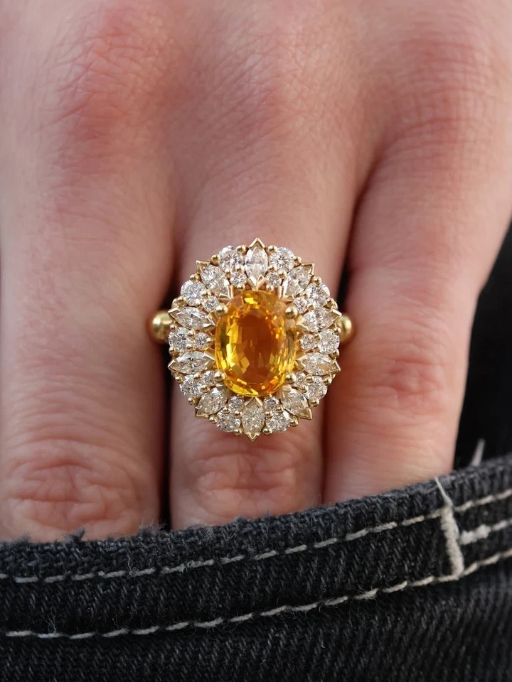 2.50Ct Oval Cut Natural Citrine Diamond Engagement Ring 14K Real Yellow Gold 6 7