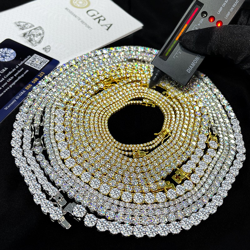2-6.5mm 16-24″ VVS1 D Moissanite Tennis Chain Necklace 925 Silver Passes Tester