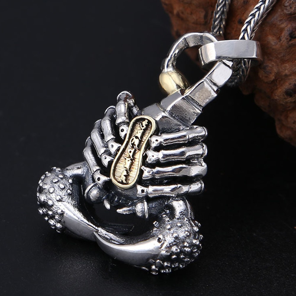 Pure S925 Sterling Silver Lucky Six Words Scorpion Pendant 29-30g 39*29mm