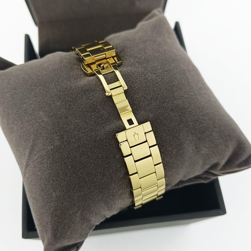 Bulova Surveyor Diamonds Gold Bracelet White Dial Women 97P172 Quartz Watch 31mm