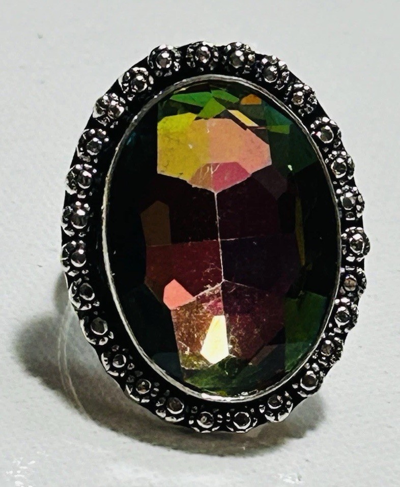 58764. Size 7.75. Mystic Topaz Gemstone Ethnic Handmade 925 Silver Ring