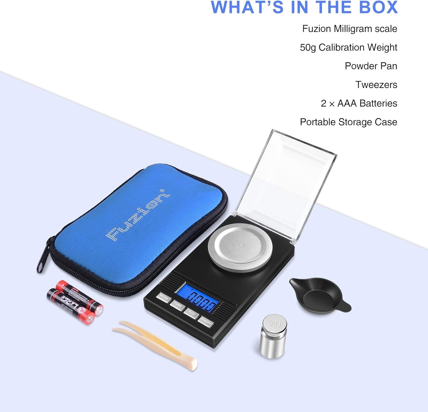 Lightweight 50g Milligram Scale with Tare Function & Calibration Kit Included