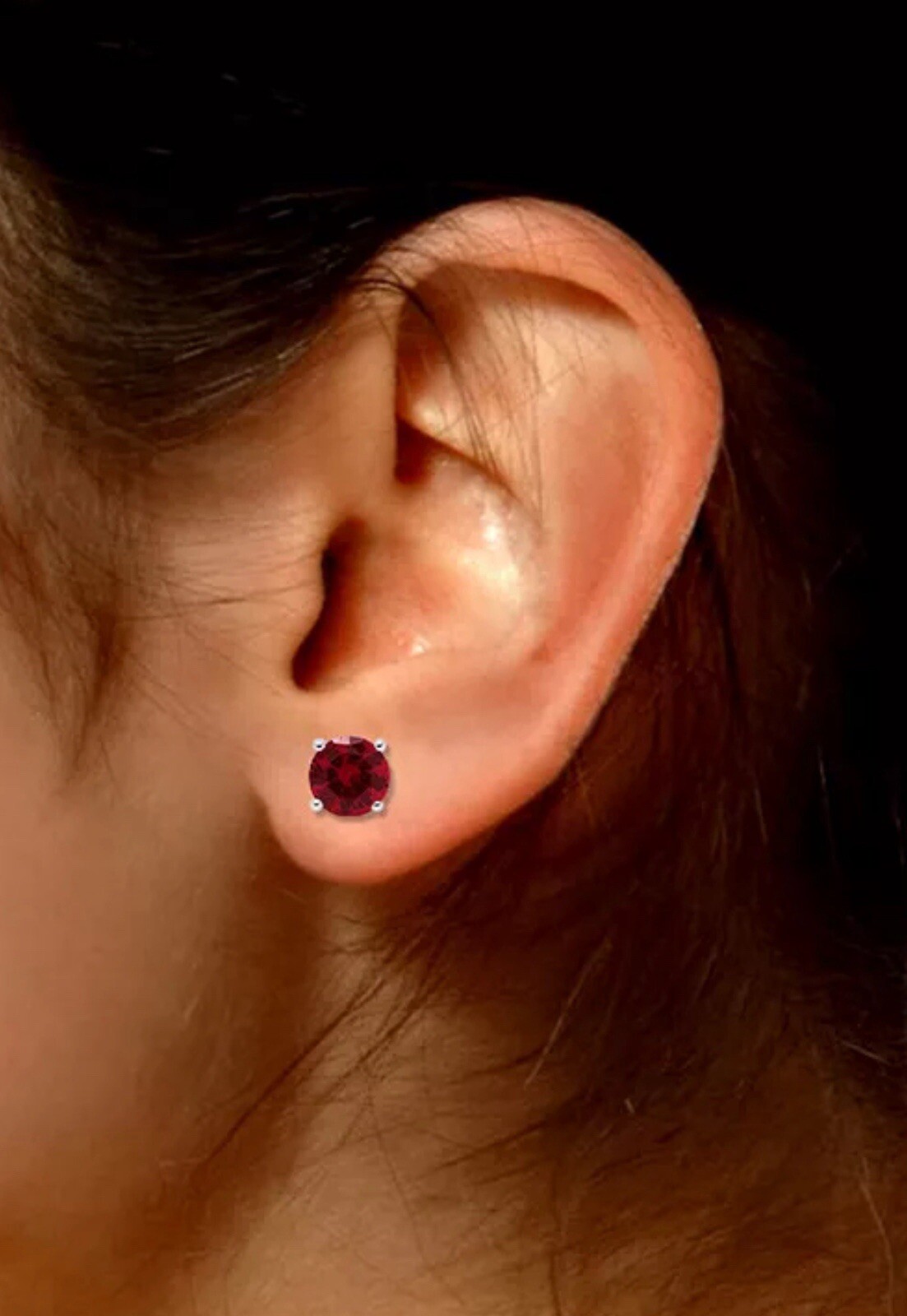 4 CT LAB CREATED RED RUBY STUD EARRINGS 14K WHITE GOLD ROUND CUT 7MM PUSH BACK