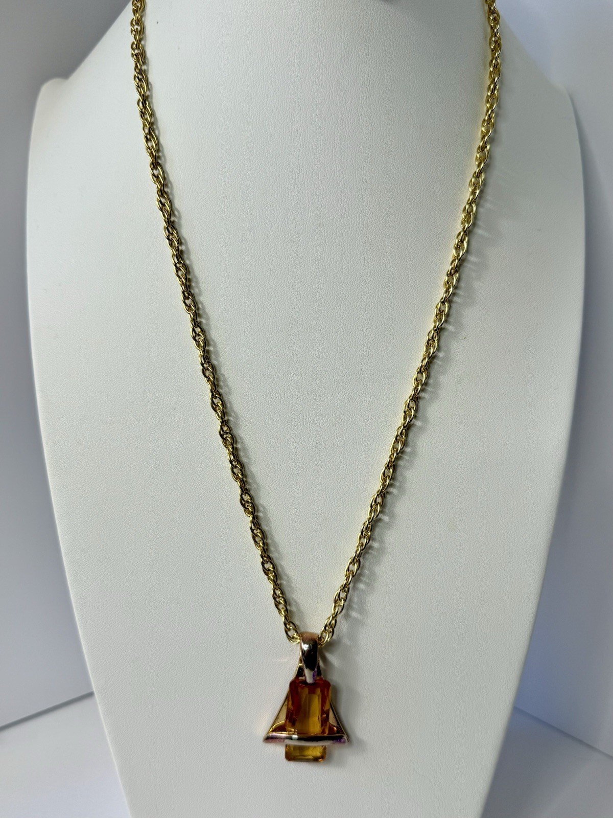 Vintage Sara Coventry Faux Citrine Large Pendent Necklace 25’
