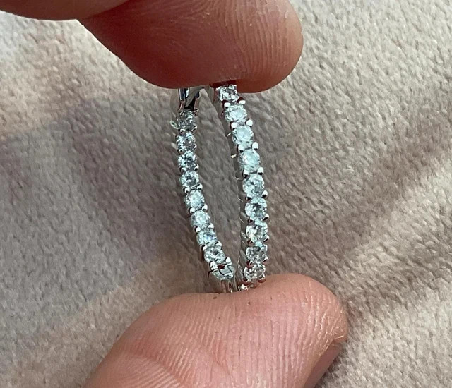 Cluster 2.00Ct Lab Grown Diamond Hugie Hoop Earrings 14K White Gold Plated