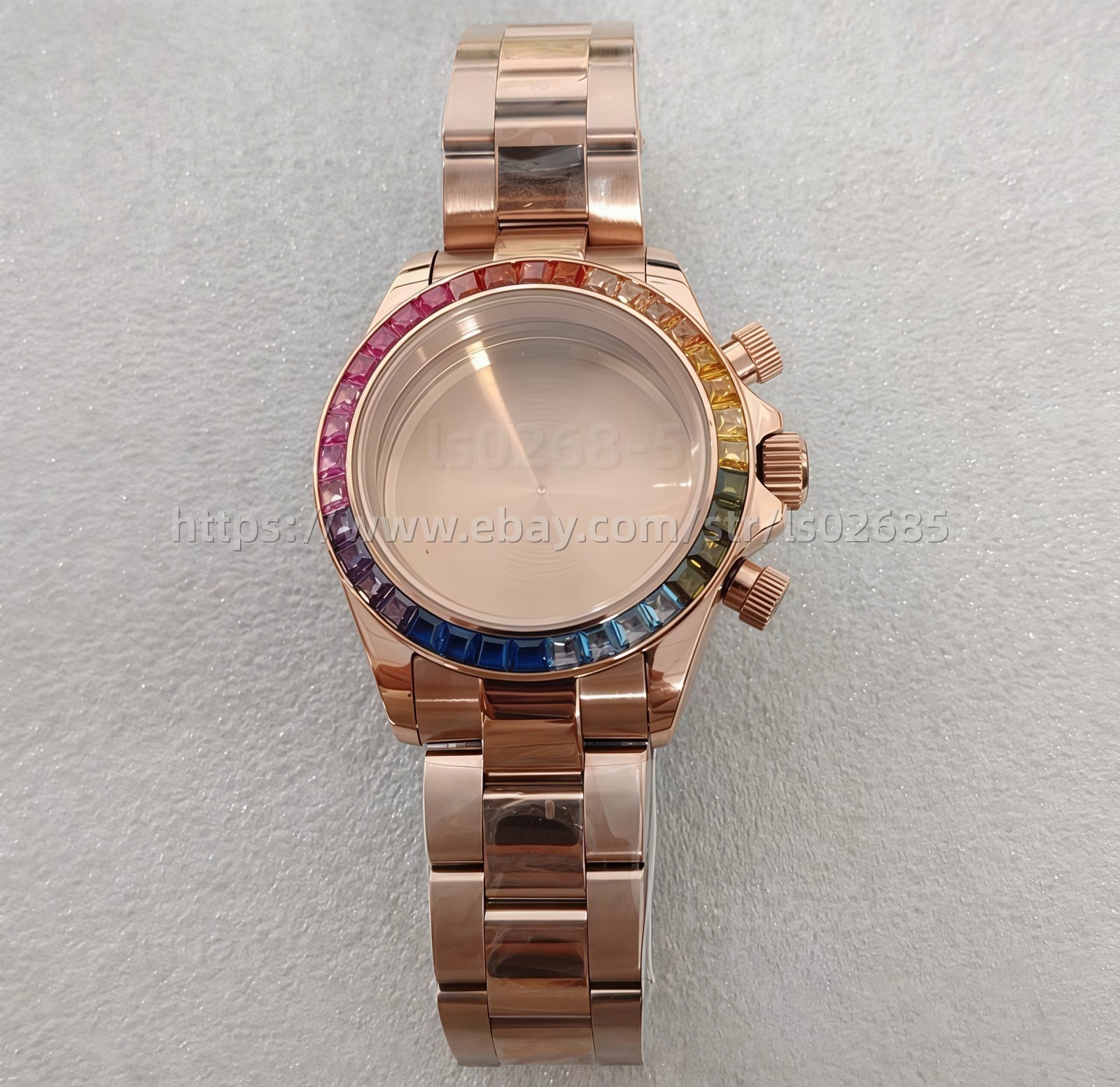 39mm Stainless Steel Rose Gold Watch Case Diamond Bezel+Bracelet Set VK63