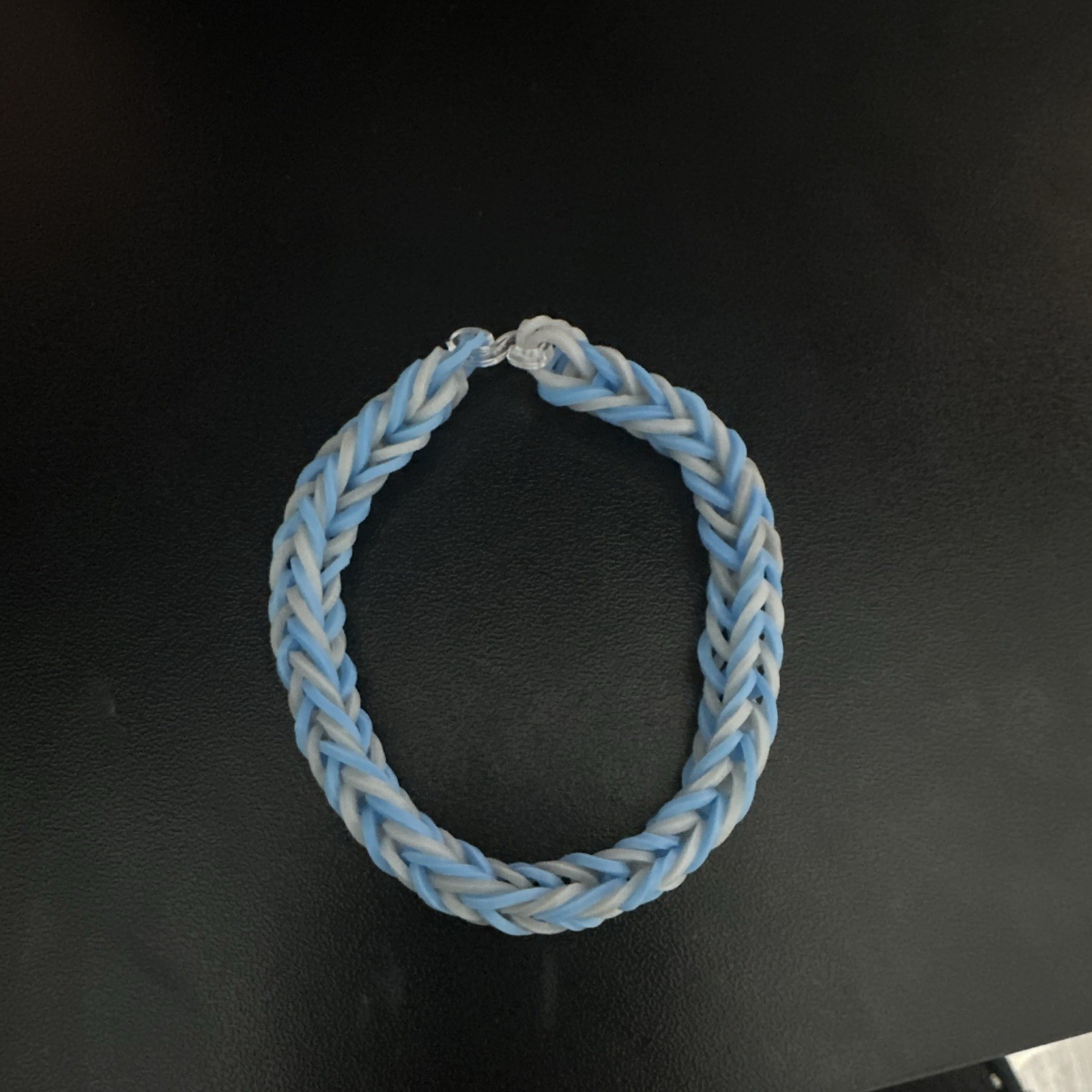 Blue & White Braided Rubber Bracelet with Hook Closure No Stone