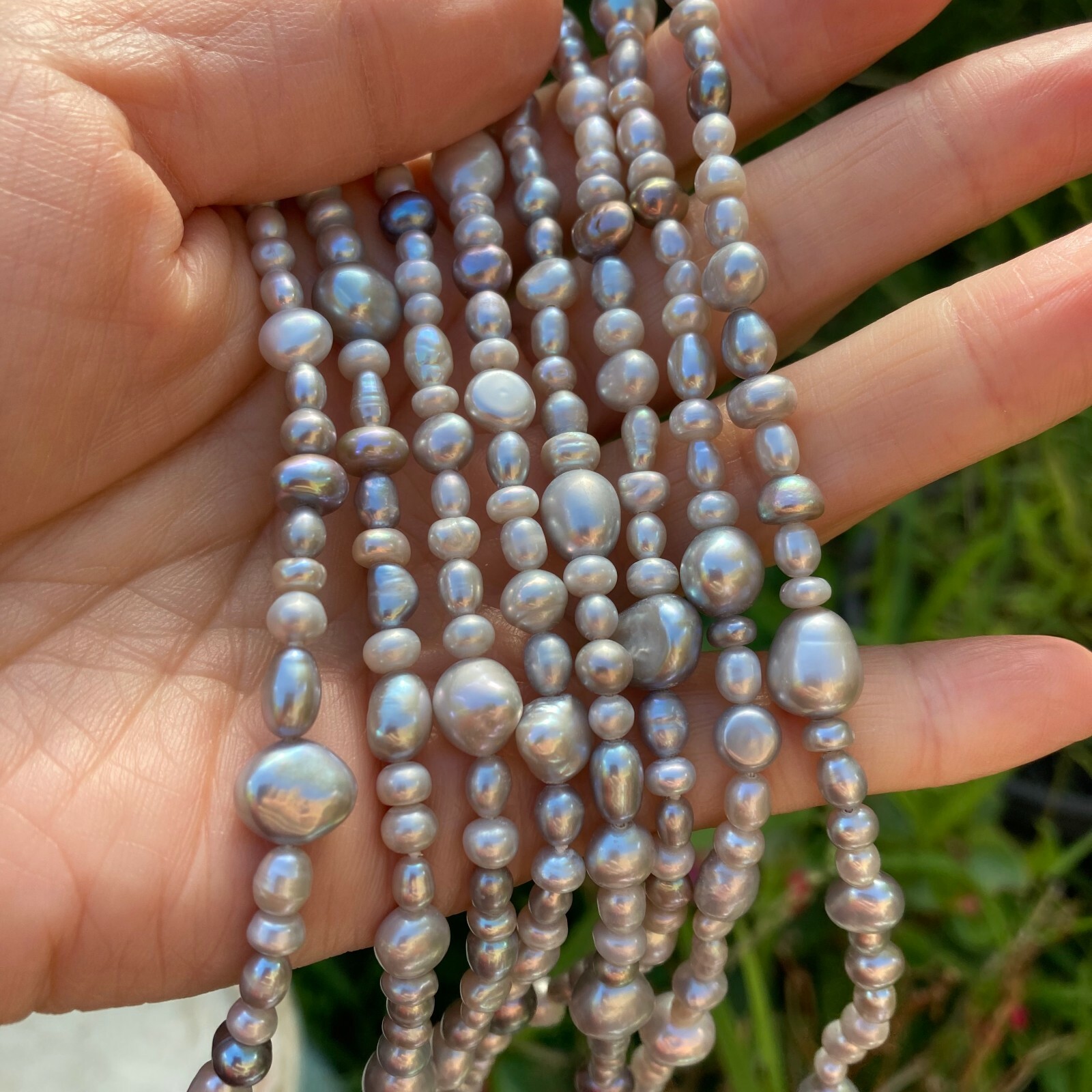 180cm size3-8mm baroque silver grey freshwater pearl Morandi color necklace #309