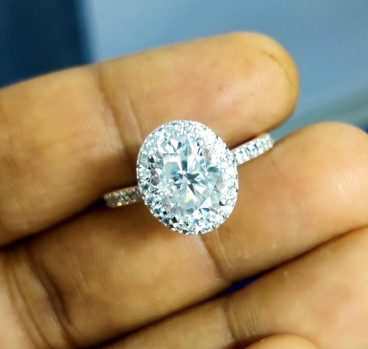 1.20Ct Oval Cut Lab Created Diamond Halo Engagement Ring 14K White Gold Plated