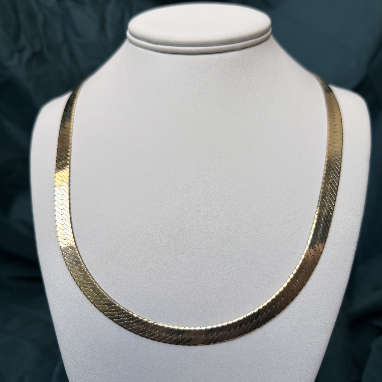 Vintage Sterling Silver Herringbone Necklace 30” 7mm Gold Over 925, 41g Unisex