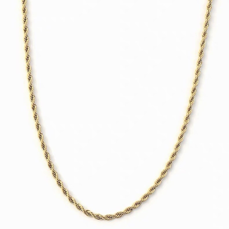 Gold or Silver Stainless Steel Twisted Rope Chain Necklace Lobster Clasp