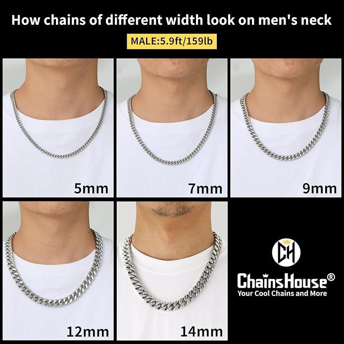 ChainsHouse Cuban Link Chain for Men, Stainless Steel Waterproof Necklace | 5/7/