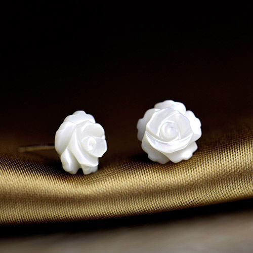 6/8/10mm 925 Sterling Silver Mother of Pearl Rose Flower Stud Earrings Gift Box