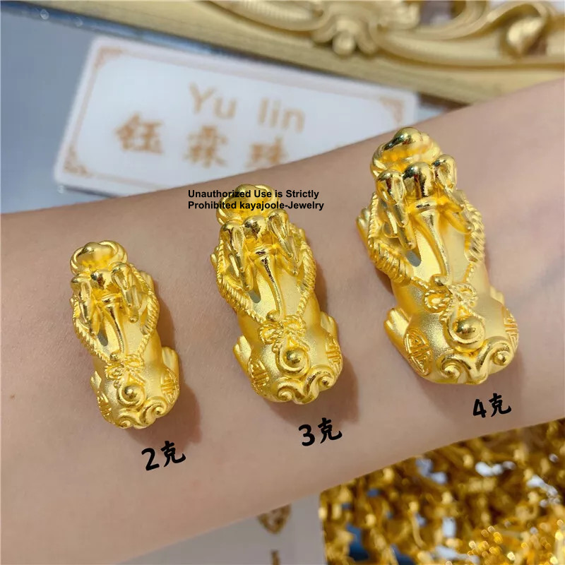 Fine Pure 24K 999 Yellow Gold 3D Wealth Dragon Pixiu Bead Pendant 6-24mm