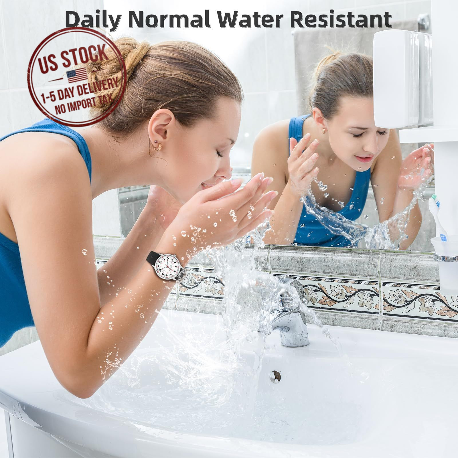 Waterproof Nurse Watch for Women Analog Silicone Watch with Second Hand Black