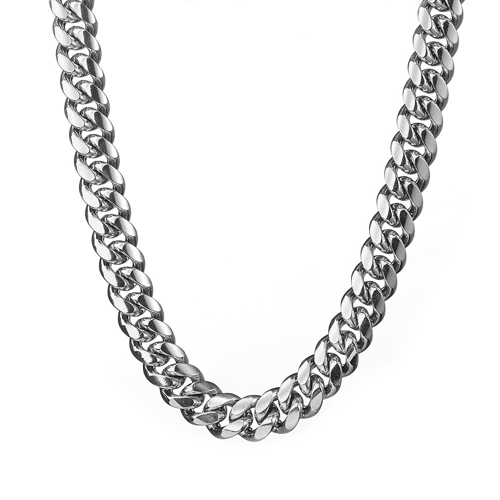 6-22mm Hip Hop Stainless Steel Miami Cuban Link Chain Necklace Silver Color