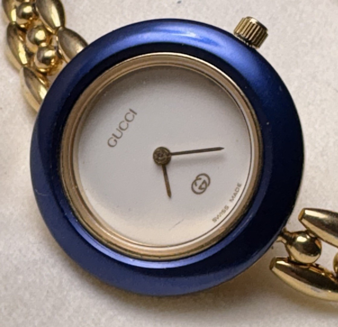Gucci METAL (Bezel ONLY) Fits 1100. 1200.  Ladies METALLIC BLUE. SWISS MADE. A14
