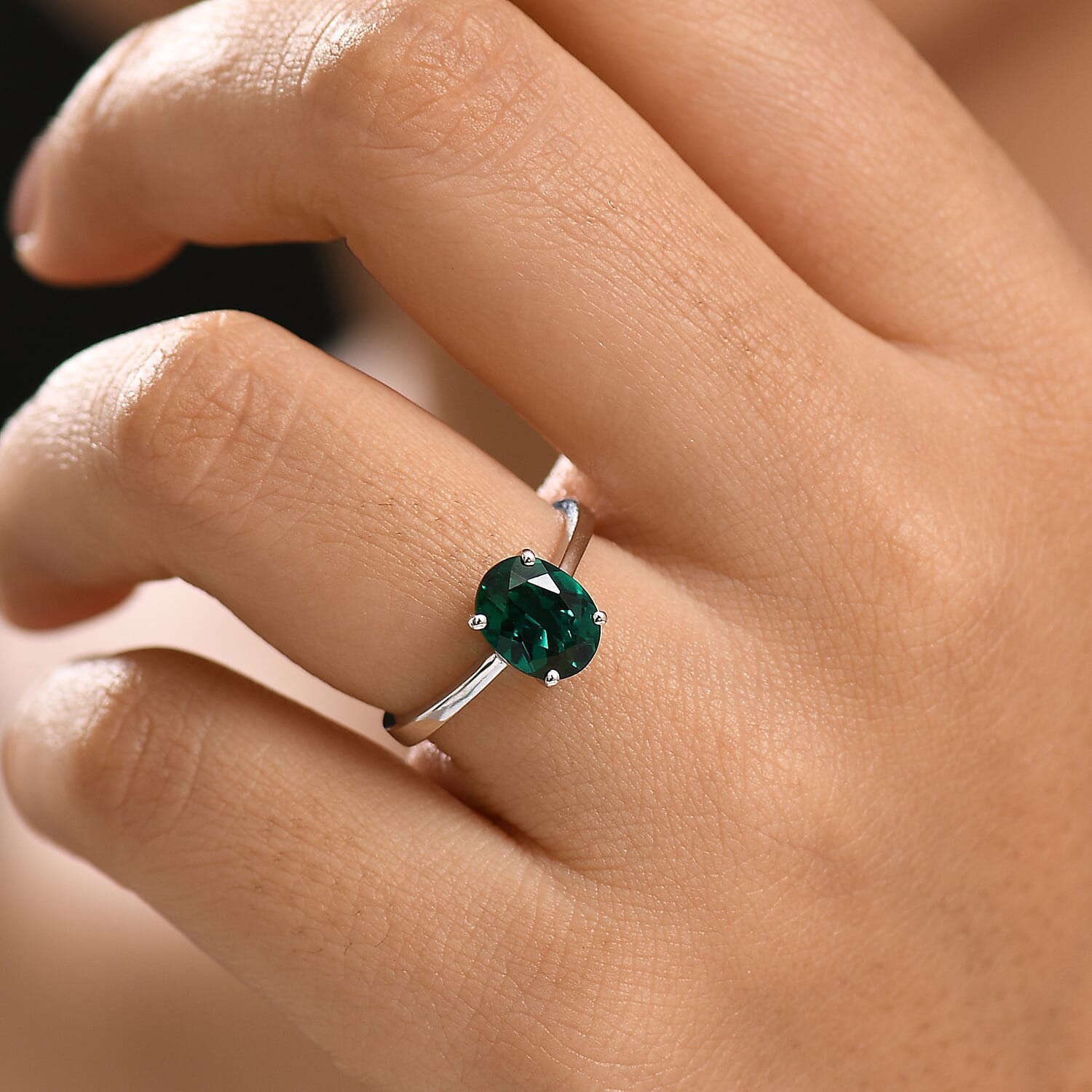 AAA Lab Grown Emerald 1.74 ctw Solitaire Ring in 10K White Gold Size 9.0
