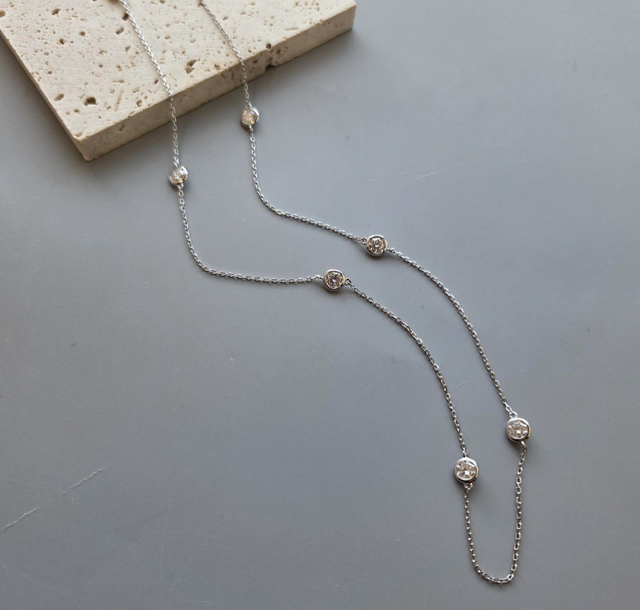 925 Silver CZ Diamond Station Necklace Minimalist Classic Necklace Birthday Gift