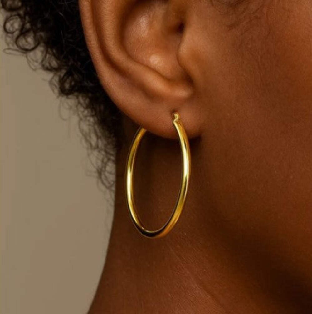 Diamond Designs Yellow 14K Large 3mm x 40mm Hoop Earrings*