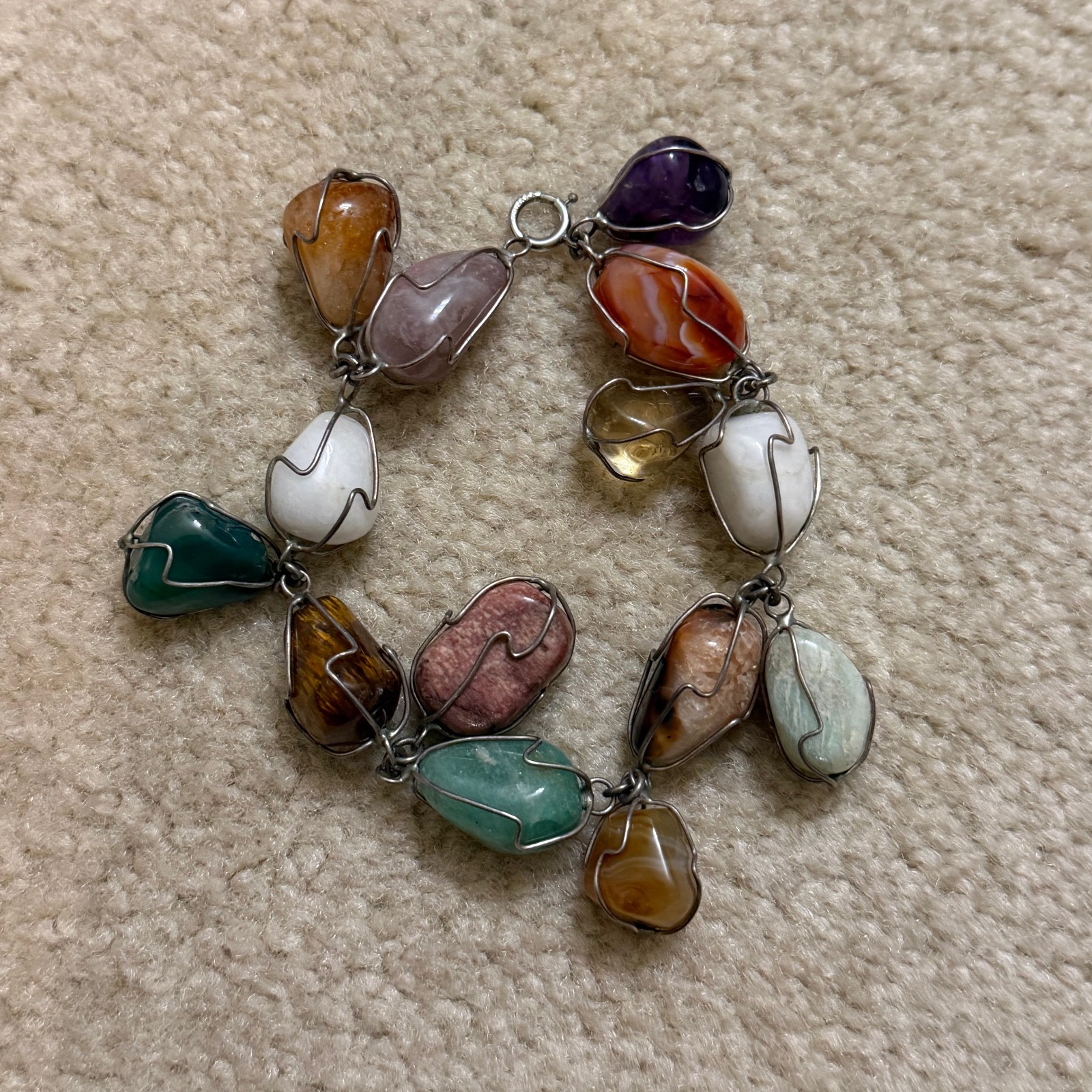 Lot of 3 Vintage Necklace Bracelet Wire Wrapped Caged Semi Precious Gemstones