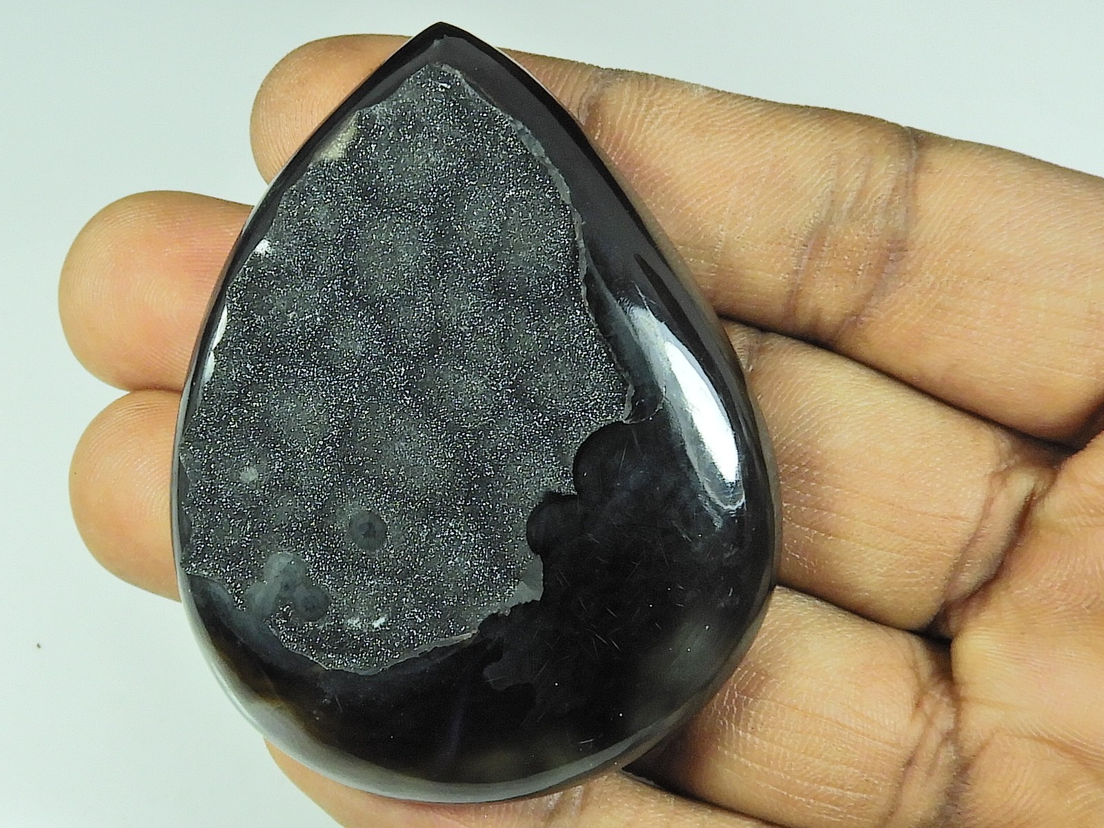 45X60X10MM Dyed Black Onyx Druzy Agate Pear Cabochon Loose Gemstone 255Cts.