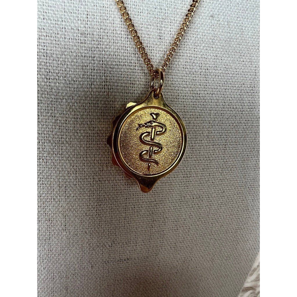 Medical Alert Necklace Emergency info Gold Caduceus Pendant Hidden Compartment