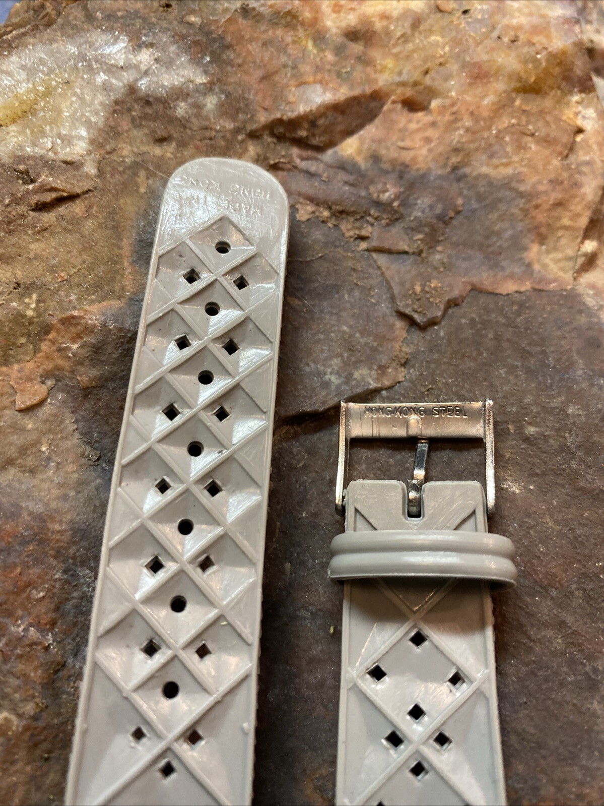 Vintage 19mm Flex-on Gray Rubber Watch Band Stainless Buckle NOS Like Tropic