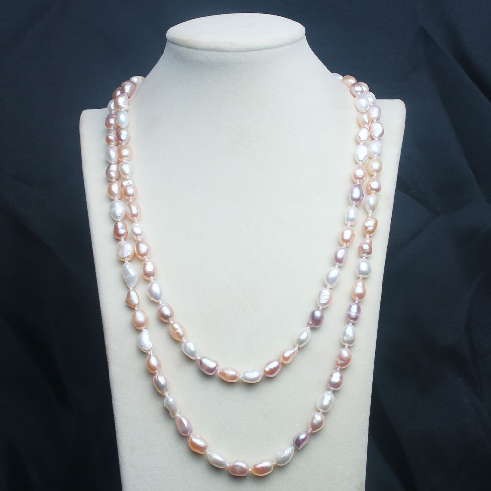50′ Natural Baroque Freshwater Pearl Necklace White Pink Lavender
