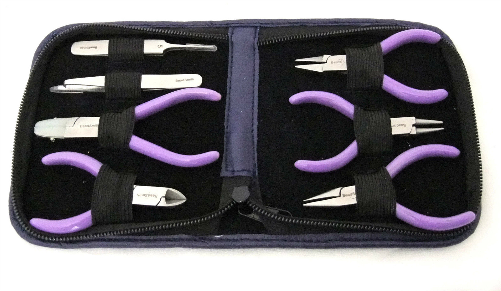 7 Piece Purple Handle Jewlery Making Tool Kit Pliers And More In Case