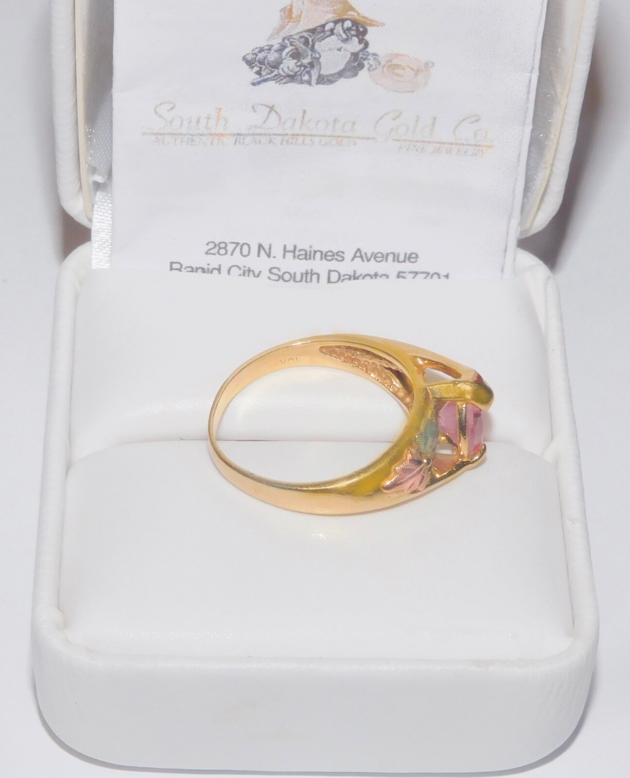 Black Hills Gold 10k Pink Tourmaline Heart Leaves Ring Size 7