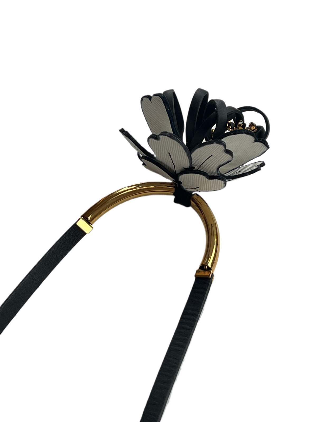 Marni Leather Flower Long Necklace with Adjustable Slider