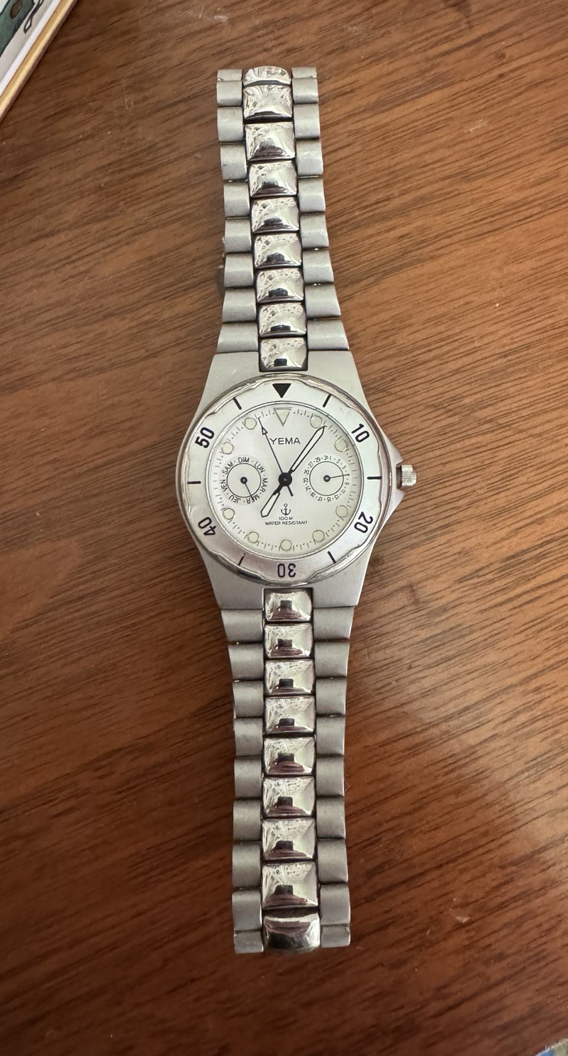 YEMA N11Y96 DAY DATE QUARTZ Water Resistant 100M Stainless Steel