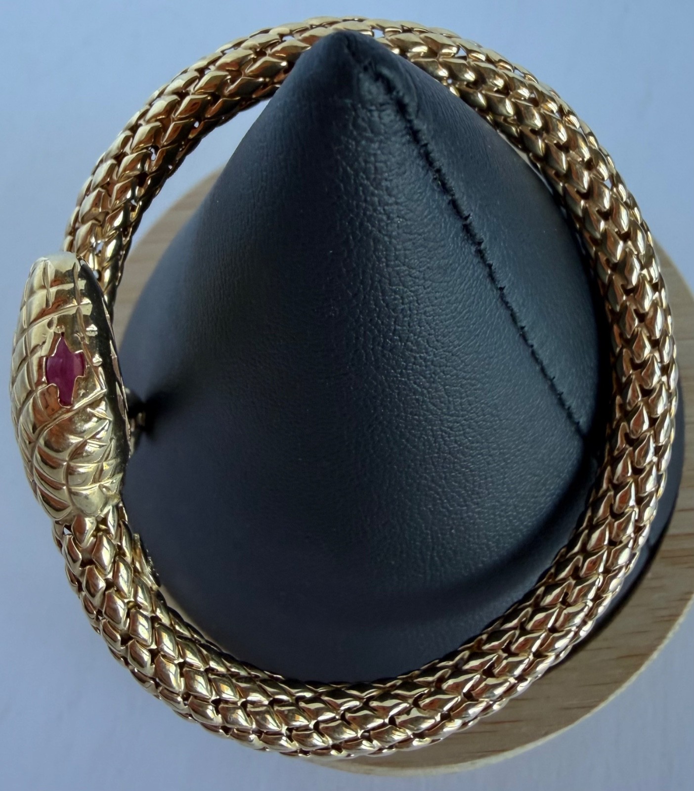 14K Snake Bypass Bangle Bracelet with Ruby Eyes – Made in Italy