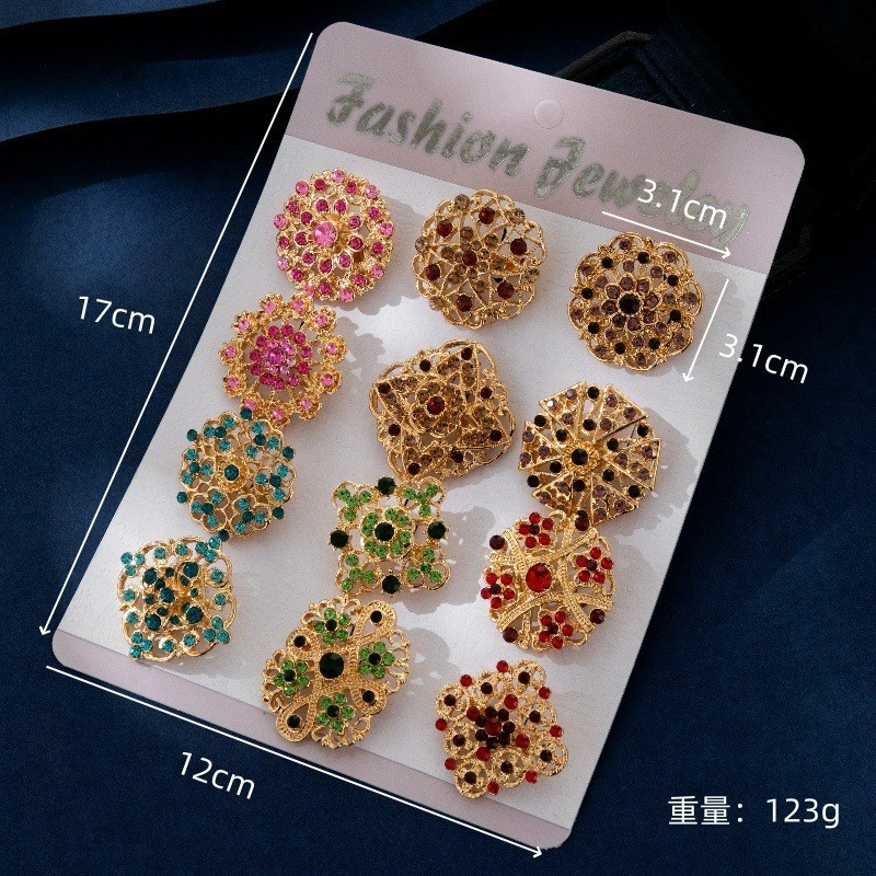 24PCS Vintage Brooch Lot Mixed Alloy Rhinestone Crystal Pins Wedding Bouquet DIY