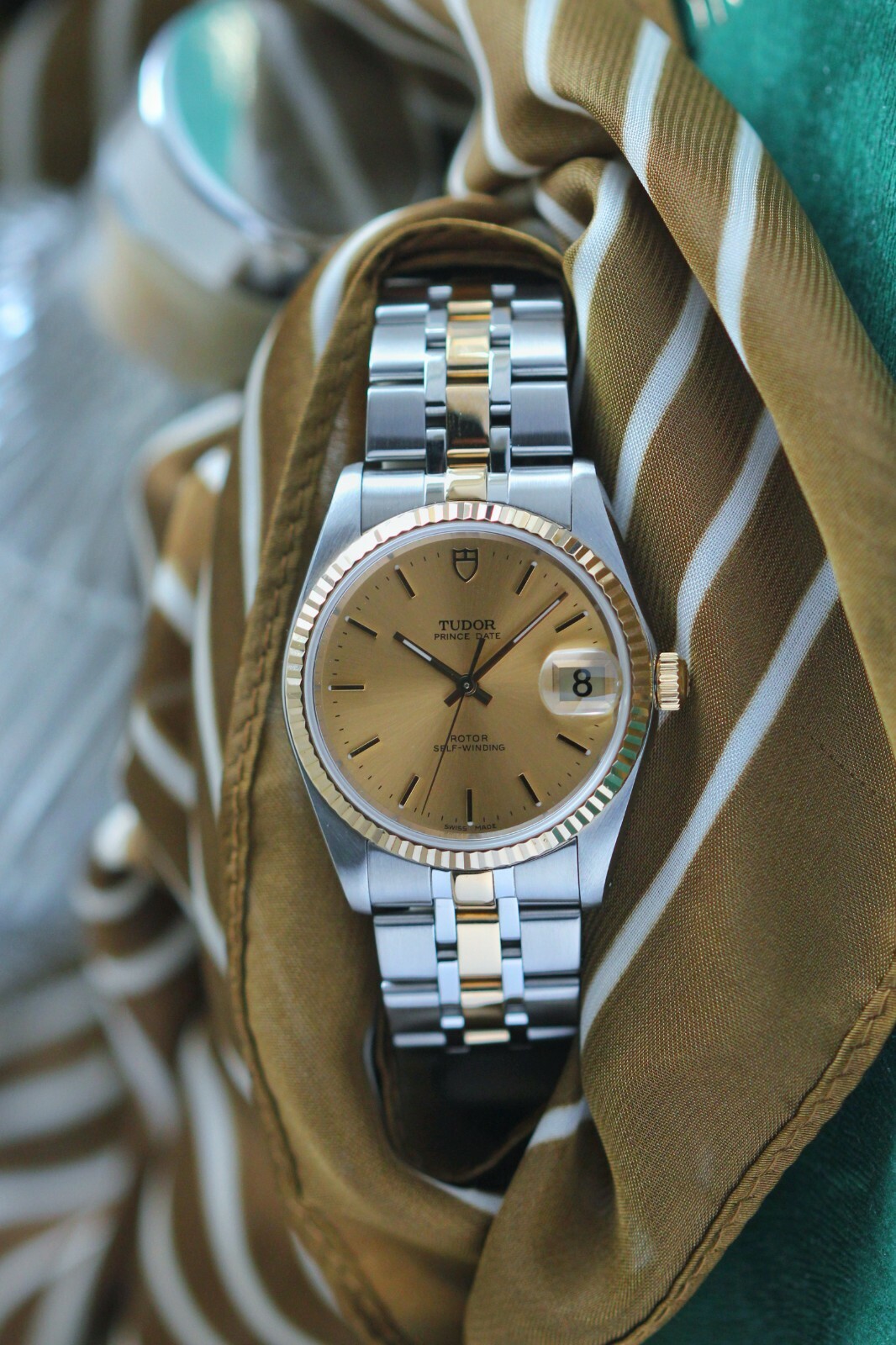 Tudor Prince Date 74033 Two Tone Gold Champagne Dial 34mm Automatic Watch