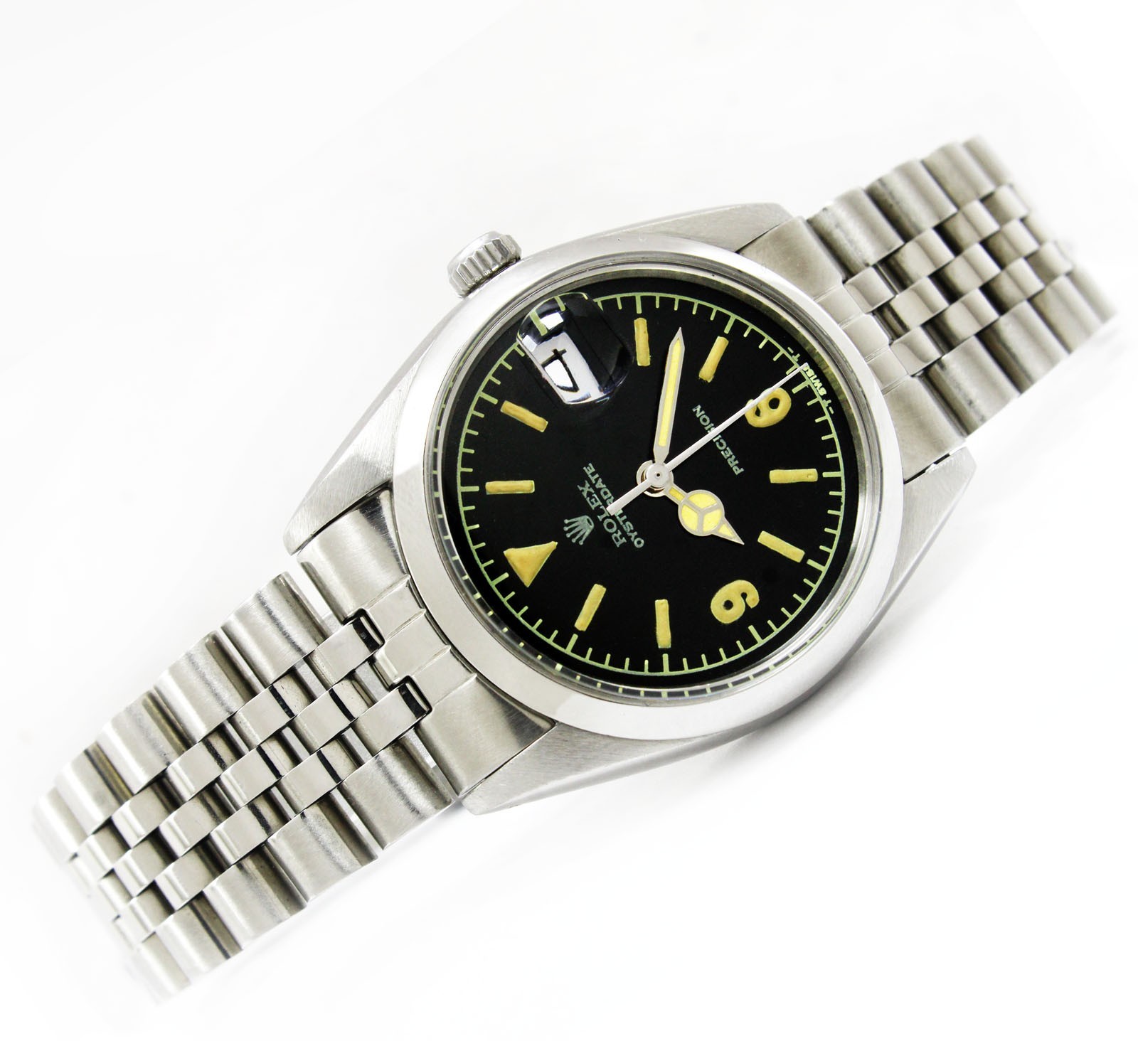 Vintage Rolex Oysterdate Precision Black Dial 34mm Men Steel Watch Ref 6694