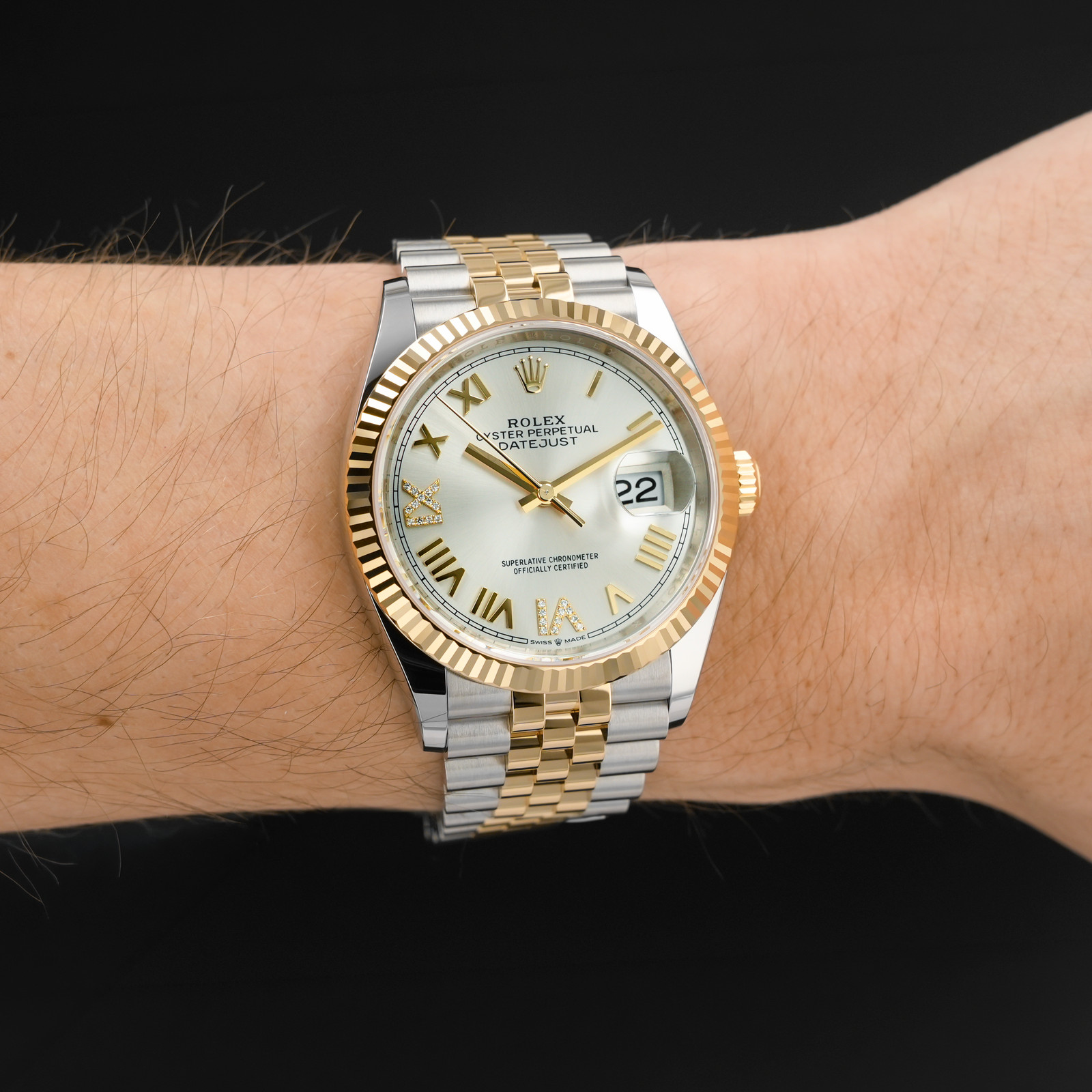 Rolex Datejust 36 126233 Gold & Steel Watch – Silver Roman VI Diamond, Jubile…