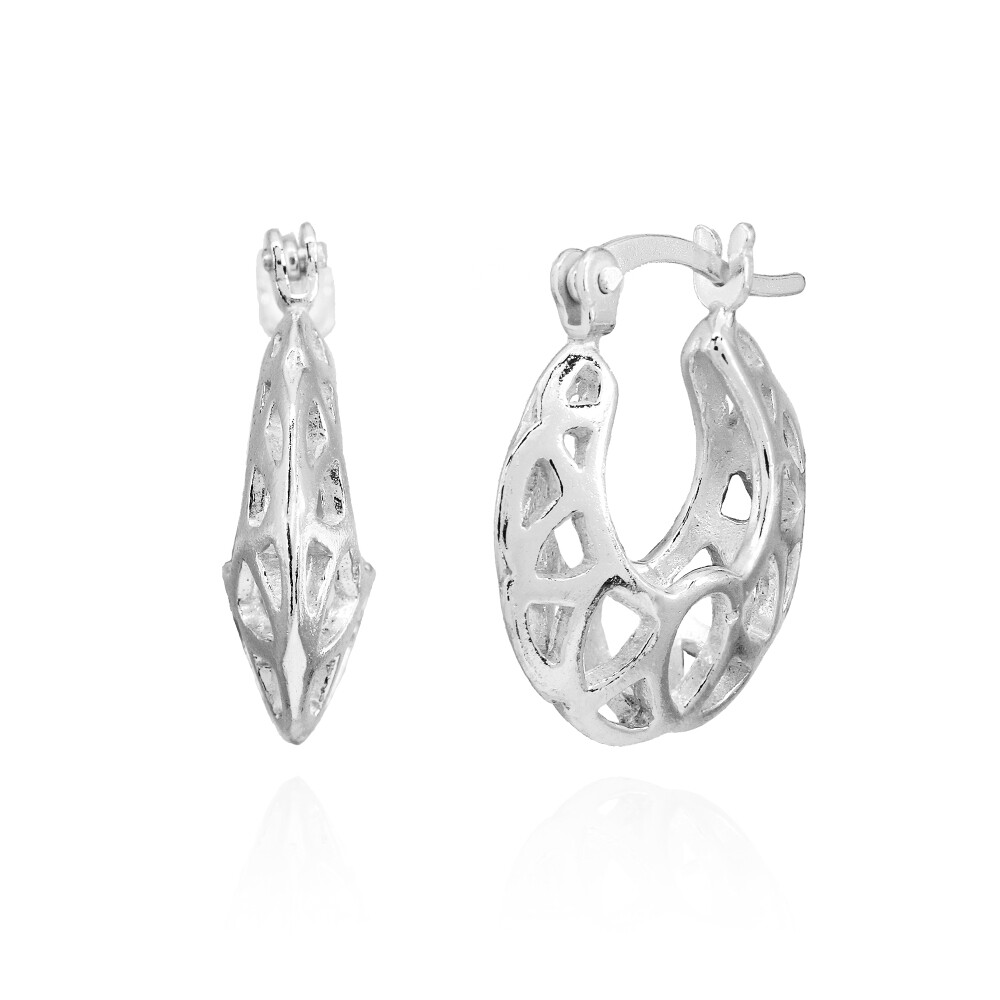 Sterling Silver High Polished Lightweight Round Filigree Cutout Hoop Earrings
