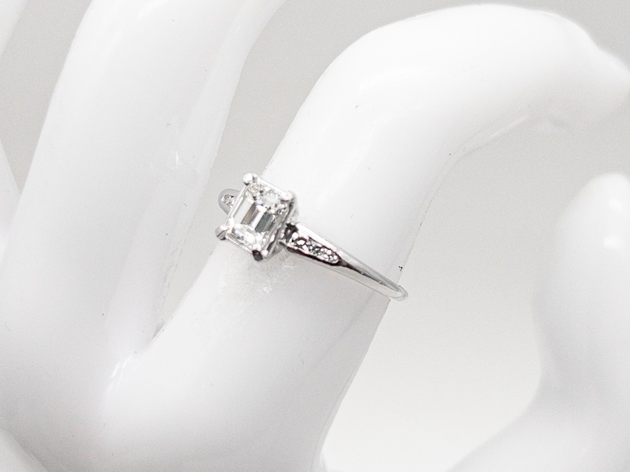 Antique 1920s $5000 .90ct VS E Natural Emerald Cut Diamond Platinum Wedding Ring
