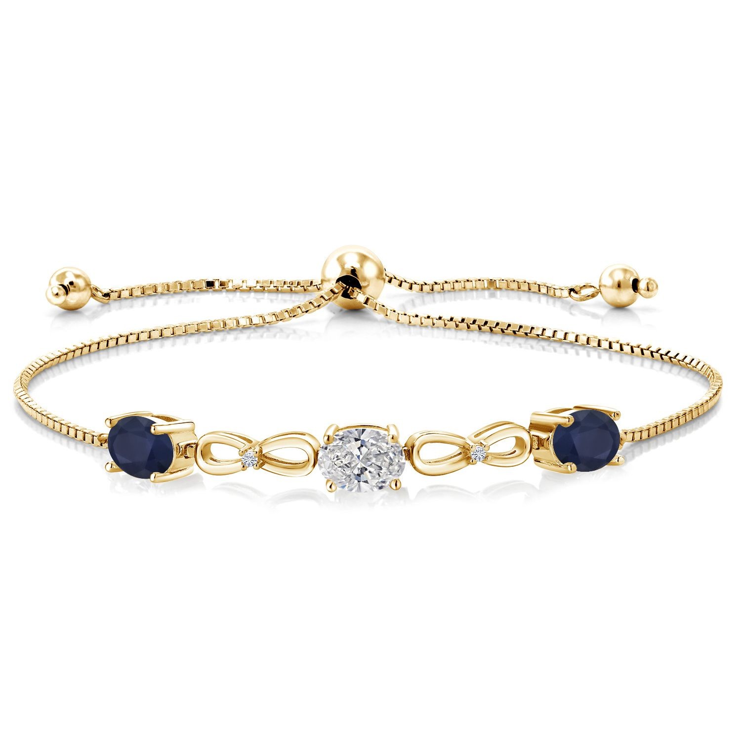 2.70 Ct Lab Grown Diamond Blue Sapphire 18K Yellow Gold Plated Silver Bracelet