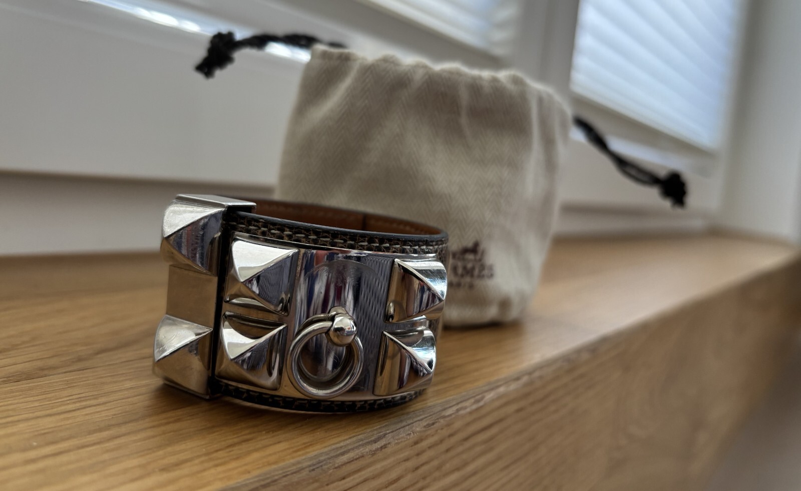 Hermès Collier de Chien Lizard Leather Genuine Leather Palladium Bracelet S