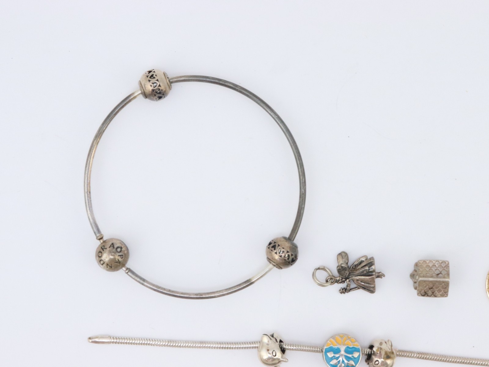 Pandora + OTHER 925 Sterling Silver Bangle Chain Charm Bracelet Lot 43 grams Bag
