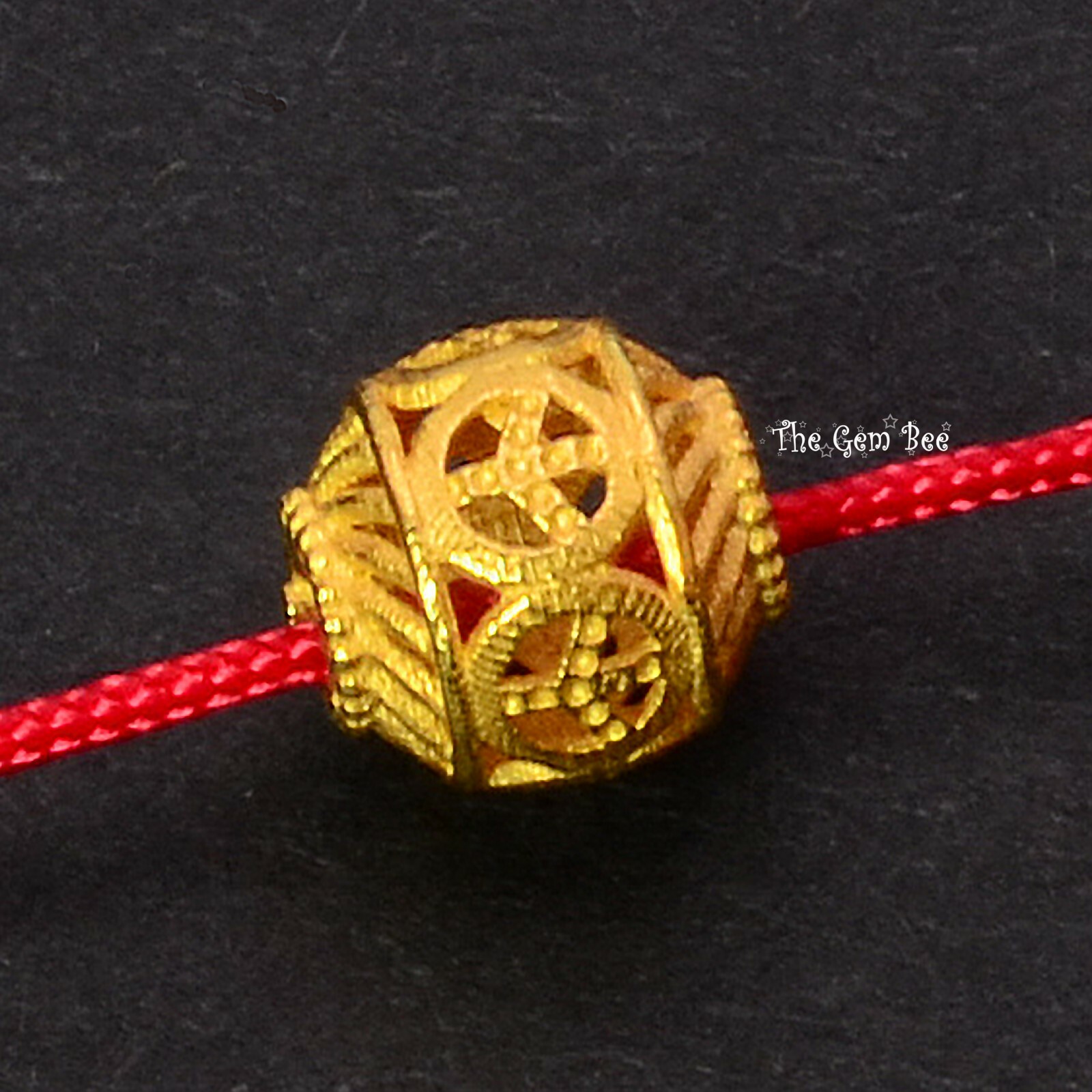 6.2mm 18k Solid Yellow Gold Filigree Peace Sign Lantern Spacer Finding Bead (1)