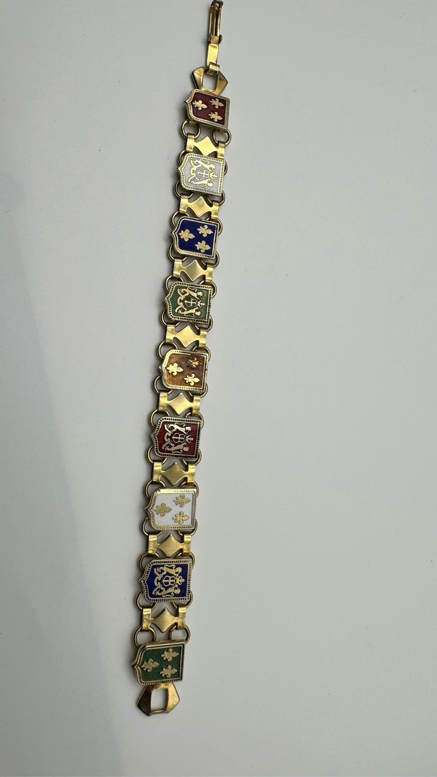 Enamel Coat of Arms Shield Link Bracelet Gold Tone Heraldic Crests