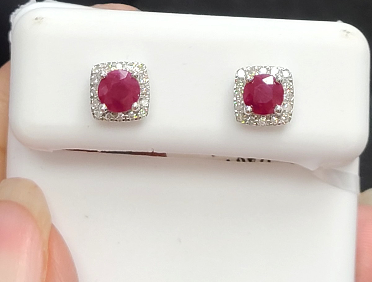 DEAL! 1.02CTW Genuine Natural Ruby Diamonds Cushion Earrings 14K Gold 6.30mm