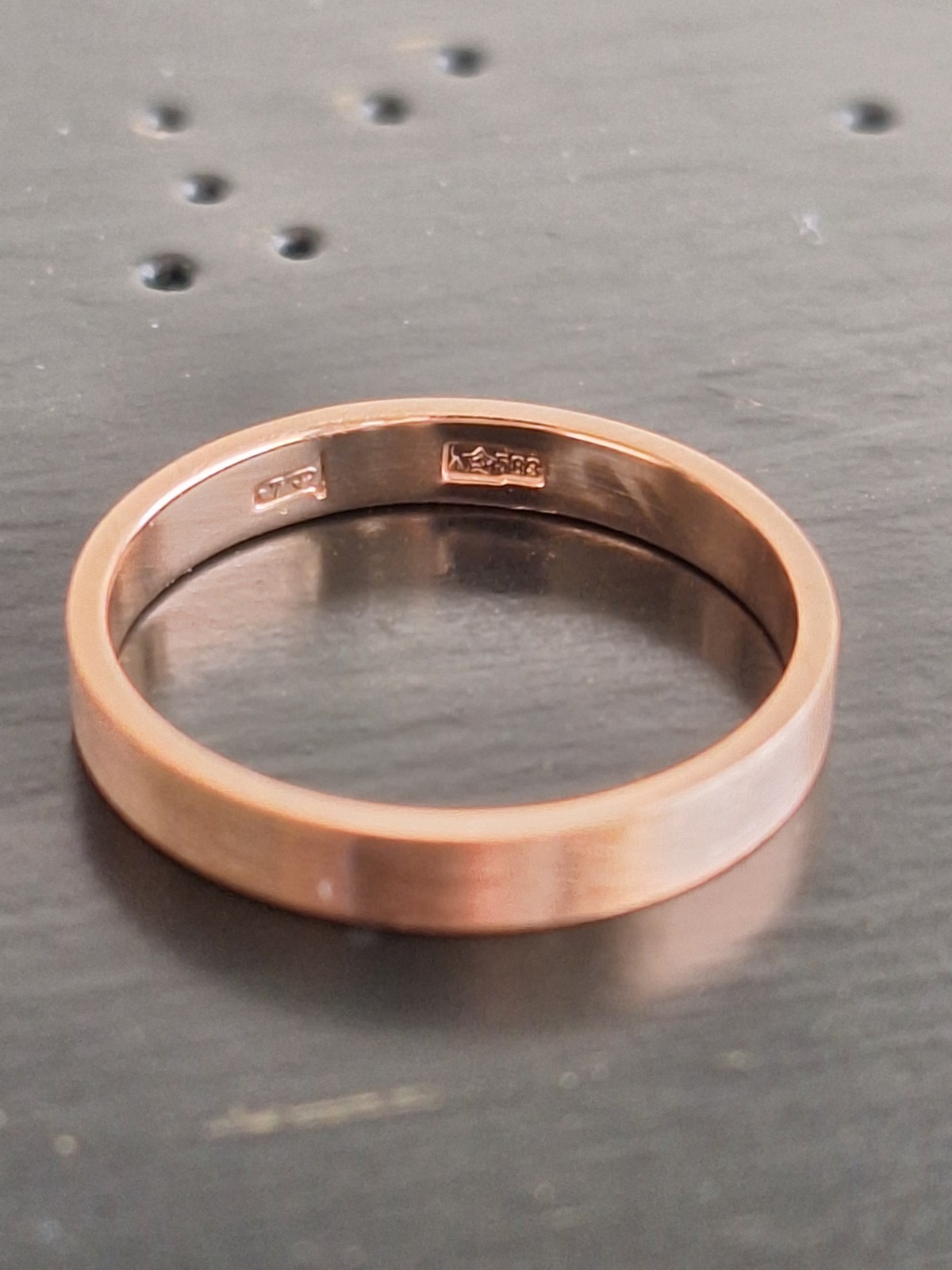 Vintage Antique Soviet 14k Rose Gold Classic Wedding Band Ring Size 5