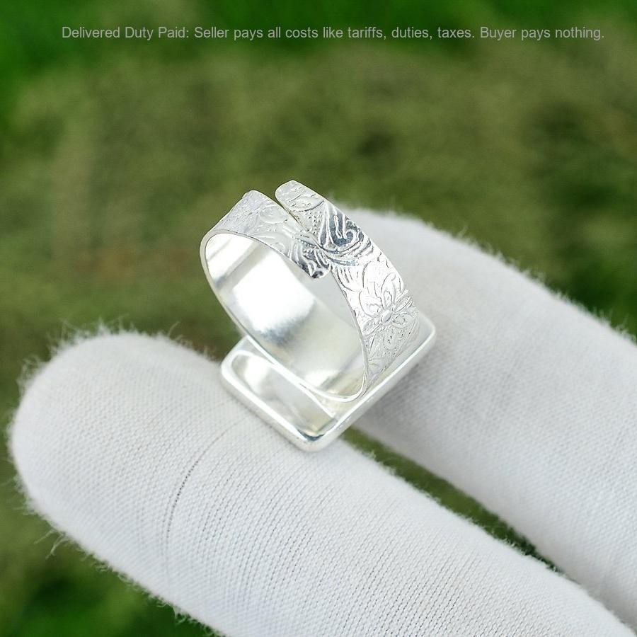 925 Sterling Silver Pentagon Smoky Quartz Rough Stone Statement New Ring Jewelry