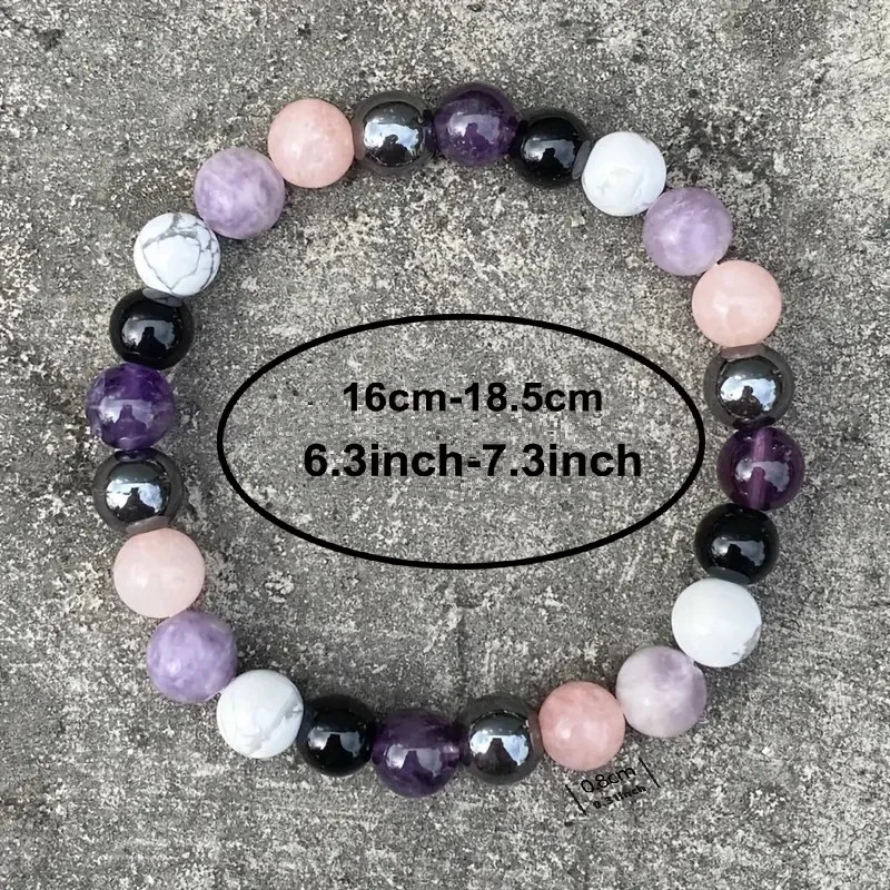Black Tourmaline Rose Quartz Hematite Round Crystal Bracelet Gift for Nana Women